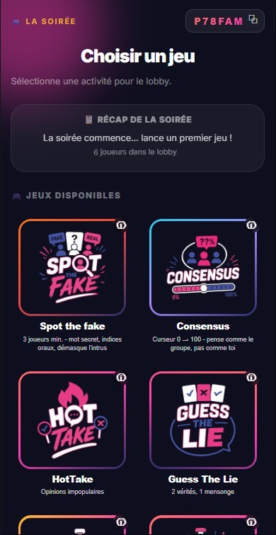 Écran REVEAL : choisir un jeu